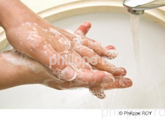 FEMME SE LAVANT LES MAINS, GESTES D'HYGIENE QUOTIDIENS (00E03808.jpg)