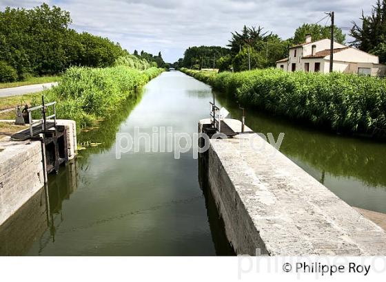 ECLUSE ET CANAL, LA SEVRE NIORTAISE, MARAIS POITEVIN, CHARENTE-MARITIME. (17F07324.jpg)