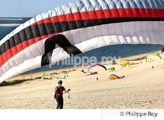 VOL EN PARAPENTE , DEPUIS LA DUNE DU PILAT, BASSIN D' ARCACHON, GIRONDE. (33F30613.jpg)