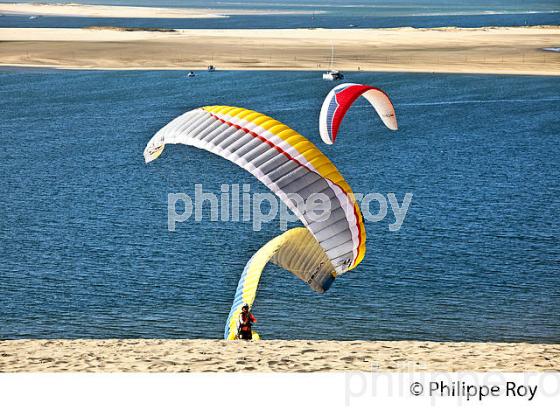 VOL EN PARAPENTE , DEPUIS LA DUNE DU PILAT, BASSIN D' ARCACHON, GIRONDE. (33F30704.jpg)