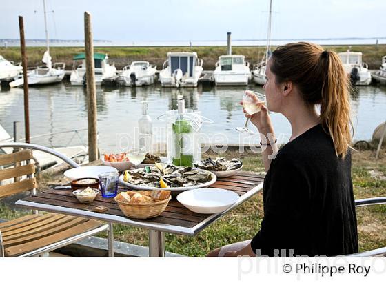 DEGUSTATION D' HUITRES , PORT OSTREICOLE D'  ANDERNOS-LES-BAINS, BASSIN D' ARCACHON, GIRONDE. (33F32618.jpg)