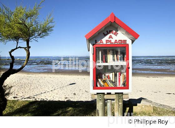 LIRE A LA PLAGE, BOITE A LIVRE, TAUSSAT, BASSIN D' ARCACHON, GIRONDE. (33F33425.jpg)