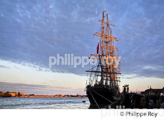 LE KRUZENSHTERN, RASSEMBLEMENT  DE GRANDS VOILIERS DANS  LE PORT DE LA LUNE,  BORDEAUX FETE LE VIN, VILLE DE BORDEAUX. (33F34003.jpg)