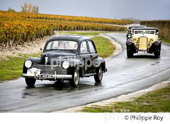 SORTIE DE VOITURES ANCIENNES DANS LE VIGNOBLE DE MARGAUX, MEDOC, GIRONDE, AQUITAINE. (33V40905.jpg)