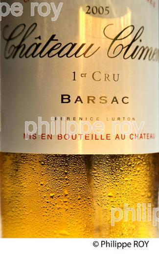 BOUTEILLE DE VIN LIQUREUX ,  CHATEAU CLIMENS, 1ER GRAND CRU CLASSE,  BARSAC, VIGNOBLE DE BARSAC SAUTERNES , GIRONDE (33V48101.jpg)