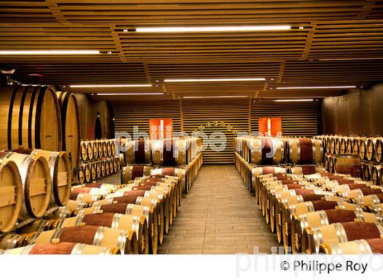 CHAI A BARRIQUES, CHATEAU ANGELUS, 1ER GRAND CRU CLASSE A , AOC SAINT EMILION, VINS  DE BORDEAUX. (33V48901.jpg)