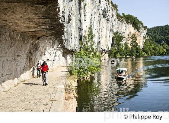 CHEMIN DE HALAGE   ET FALAISE, RANDONNEE PEDESTRE,  COMMUNE  DE BOUZIES, VALLEE DU LOT, QUERCY, LOT. (46F02522.jpg)