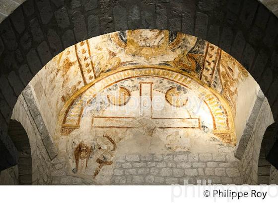 FRESQUE DE LA CHAPELLE ROMANE SAINT PIERRE DE ROUILLAC, COMMUNE DE MONTCUQ,  QUERCY BLANC, LOT. (46F03113.jpg)