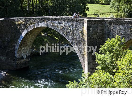 PONT ROMAN SUR LE TARN , VILLAGE D'ISPAGNAC  ,  GORGES  DU TARN ,  GEVAUDAN, LOZERE. (48F00526.jpg)