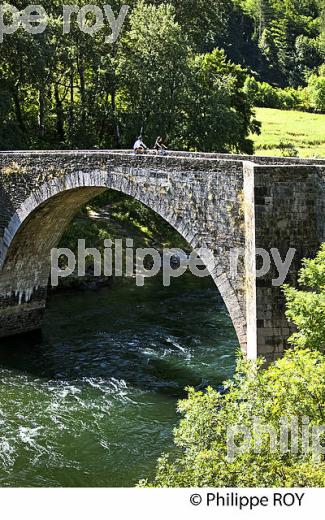 PONT ROMAN SUR LE TARN , VILLAGE D'ISPAGNAC  ,  GORGES  DU TARN ,  GEVAUDAN, LOZERE. (48F00527.jpg)