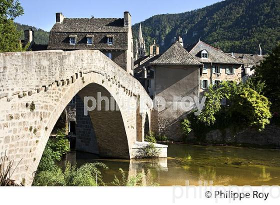PONT NOTRE DAME, LE LOT ET MAISONS DE LA  VIEILLE VILLE DE   MENDE, GEVAUDAN, LOZERE. (48F01230.jpg)