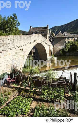 PONT NOTRE DAME, LE LOT ET MAISONS DE LA  VIEILLE VILLE DE   MENDE, GEVAUDAN, LOZERE. (48F01234.jpg)