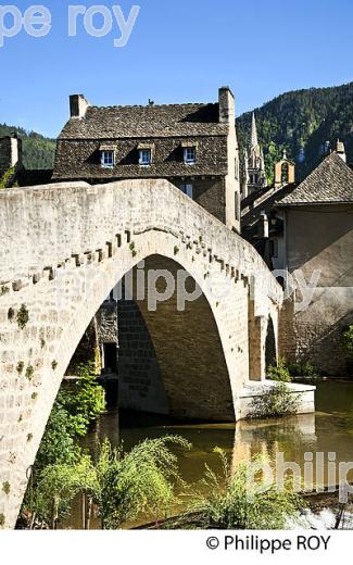 PONT NOTRE DAME, LE LOT ET MAISONS DE LA  VIEILLE VILLE DE   MENDE, GEVAUDAN, LOZERE. (48F01235.jpg)