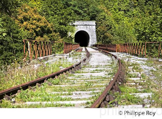 LIGNE CHEMIN DE FER DESAFECTEE , PAU  CANFRANC, COMMUNE DE URDOS, VALLEE D' ASPE, BEARN, PYRENEES ATLANTIQUES. (64F04805.jpg)