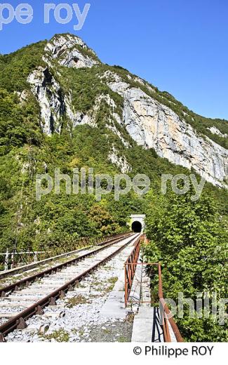 LIGNE CHEMIN DE FER DESAFECTEE , PAU  CANFRANC, COMMUNE DE URDOS, VALLEE D' ASPE, BEARN, PYRENEES ATLANTIQUES. (64F04807.jpg)