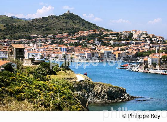 LE PORT ET LA VILLE DE PORT VENDRES,   COTE VERMEILLE, ET  CHAINE DES ALBERES, ROUSSILLON, CATALOGNE. (66F03008.jpg)