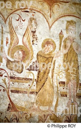 FRESQUE A L' OCRE, EGLISE DE MOUTIERS EN PUISAYE, LA PUISAYE , YONNE, BOURGOGNE. (89F01823.jpg)