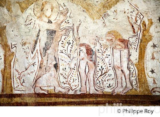 FRESQUE A L' OCRE, EGLISE DE MOUTIERS EN PUISAYE, LA PUISAYE , YONNE, BOURGOGNE. (89F01833.jpg)