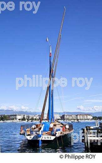 BARQUE  A VOILE TRADITIONNELLE, LAC LEMAN, VILLE DE GENEVE, SUISSE. (CH002705.jpg)
