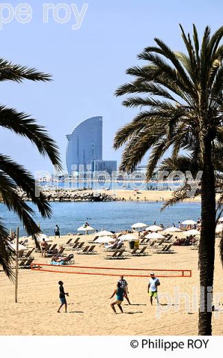 PLAGE DE LA BARCELONETA ET HOTEL WELA, W BARCELONA,  BARCELONE, CATALOGNE, ESPAGNE. (ES000726.jpg)