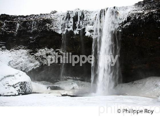 CASCADE  DE SELJALANDSFOSS EN HIVER, MASSIF DE EYJAFJOLL, SUDURLAND, ISLANDE (IS001035.jpg)