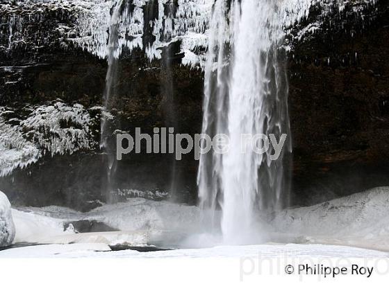 CASCADE  DE SELJALANDSFOSS EN HIVER, MASSIF DE EYJAFJOLL, SUDURLAND, ISLANDE (IS001036.jpg)